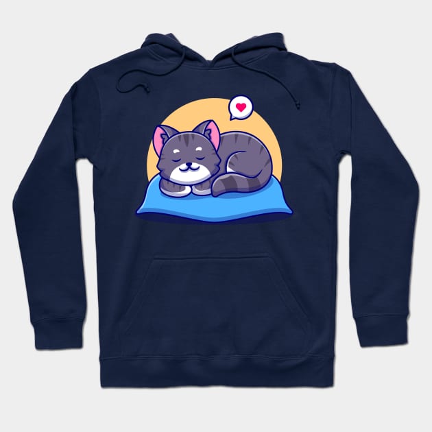 Cute Cat Sleeping On Pillow Cartoon Hoodie by Catalyst Labs